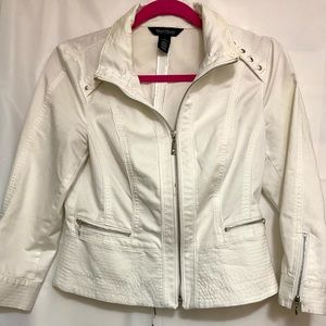 White House Black Market front zip white motor jacket SZ S